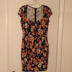 Mystic Floral Retro Wiggle Dress Navy Blue